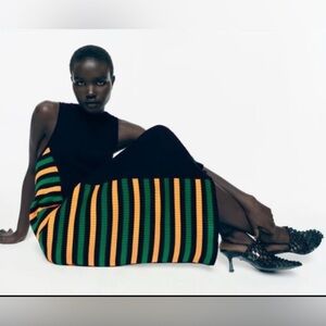 Zara Ribbed Stripped Dress Jamaican Colors Size S